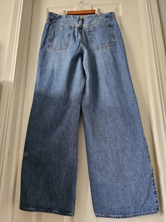 OLD NAVY 100% Cotton Wide-Leg Mid-Rise WOW Baggy Womens Jeans Washed Blue Sz 12T - Picture 4 of 16